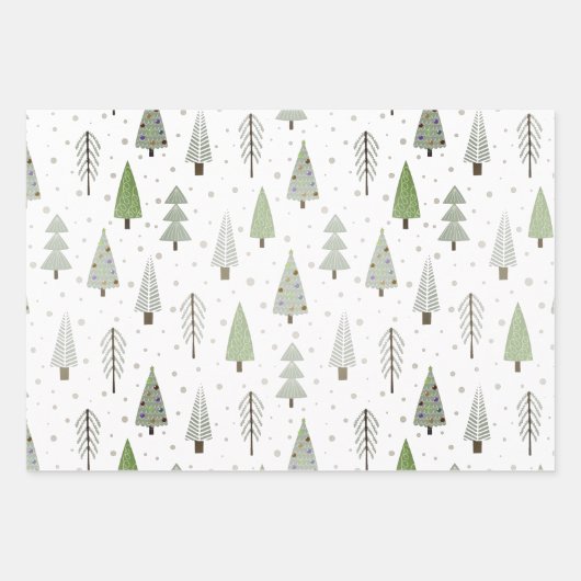 Moderne kerstbomen Sage Olive Green Pattern Inpakpapier Vel (Voorkant)