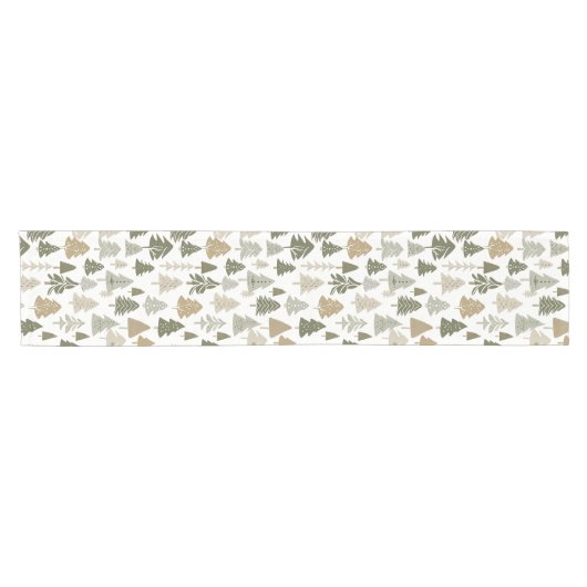 Moderne kerstbomen Sage Olive Green Pattern Korte Tafelloper (Horizontaal)