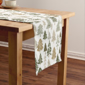 Moderne kerstbomen Sage Olive Green Pattern Korte Tafelloper (Voorbeeld)