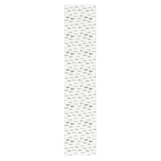 Moderne kerstbomen Sage Olive Green Pattern Korte Tafelloper (Voorkant)