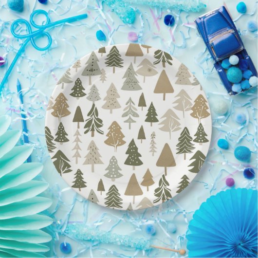 Moderne kerstbomen Sage Olive Green Pattern Papieren Bordje (Feest)
