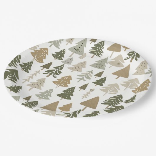 Moderne kerstbomen Sage Olive Green Pattern Papieren Bordje (Gekanteld)