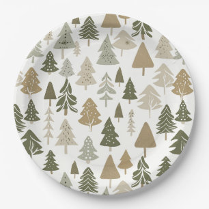 Moderne kerstbomen Sage Olive Green Pattern Papieren Bordje