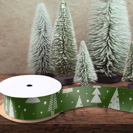 Moderne kerstbomen Sage Olive Green Pattern Satijnen Lint