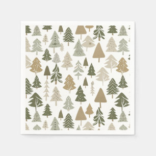 Moderne kerstbomen Sage Olive Green Pattern Servet