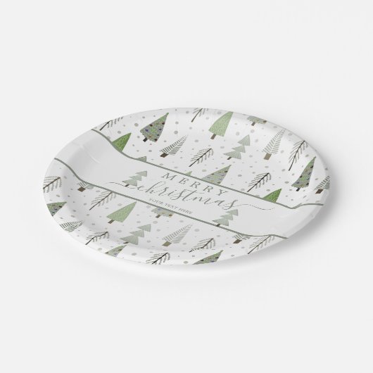 Moderne kerstbomen Script MERRY CHRISTMAS Papieren Bordje (Gekanteld)