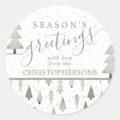 Moderne kerstbomen SEIZOENEN GROETJES Wijze Ronde Sticker (Voorkant)