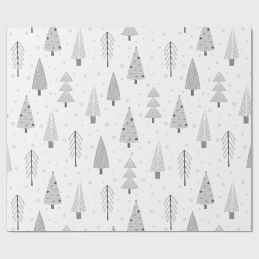 Moderne kerstbomen Silver Grey Pattern Cadeaupapier (Vlak)