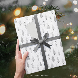 Moderne kerstbomen Silver Grey Pattern Cadeaupapier