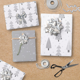 Moderne kerstbomen Silver Grey Pattern Trio Inpakpapier Vel
