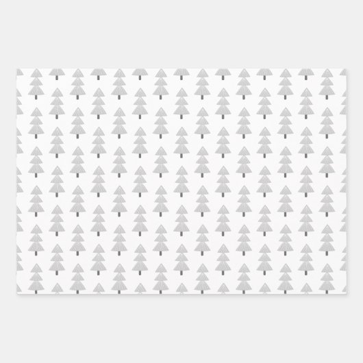 Moderne kerstbomen Silver Grey Pattern Trio Inpakpapier Vel (Voorkant 3)