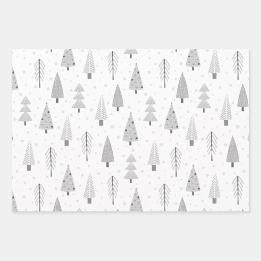 Moderne kerstbomen Silver Grey Pattern Trio Inpakpapier Vel (Voorkant)