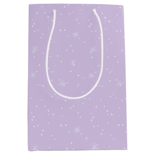 Moderne Kerstbomen Sneeuwvlok Lavendel Wit Medium Cadeauzakje (Voorkant)