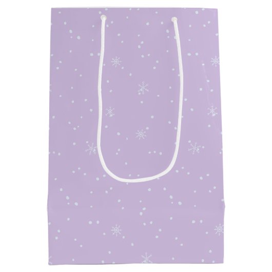 Moderne Kerstbomen Sneeuwvlok Lavendel Wit Medium Cadeauzakje (Achterkant)