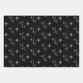 Moderne kerstbomen Sneeuwvlokken Zwart Wit Inpakpapier Vel