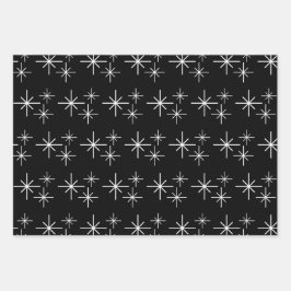 Moderne kerstbomen Sneeuwvlokken Zwart Wit Inpakpapier Vel