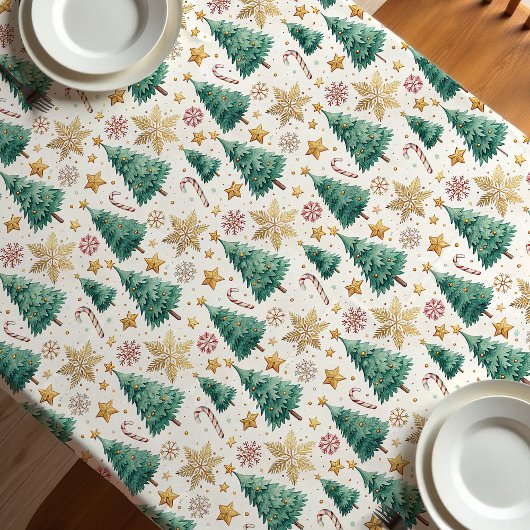 Moderne kerstbomen tafelkleed rood groen goud