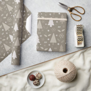 Moderne kerstbomen Taupe Cadeaupapier