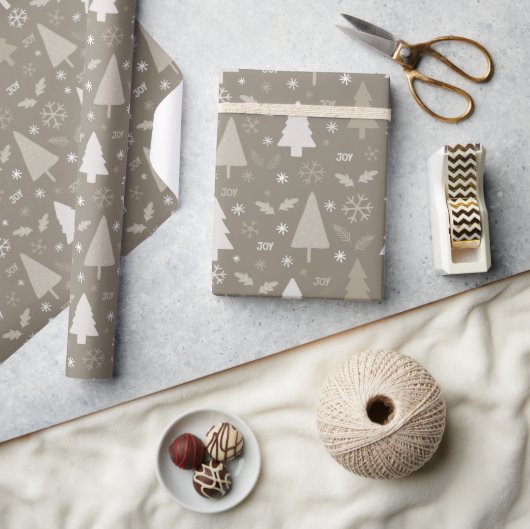 Moderne kerstbomen Taupe Cadeaupapier (Crafts)