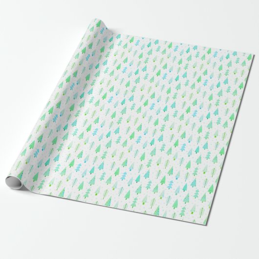Moderne kerstbomen Turquoise Blue Pattern Cadeaupapier (Uitgerold)