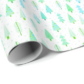 Moderne kerstbomen Turquoise Blue Pattern Cadeaupapier (Rol Hoek)
