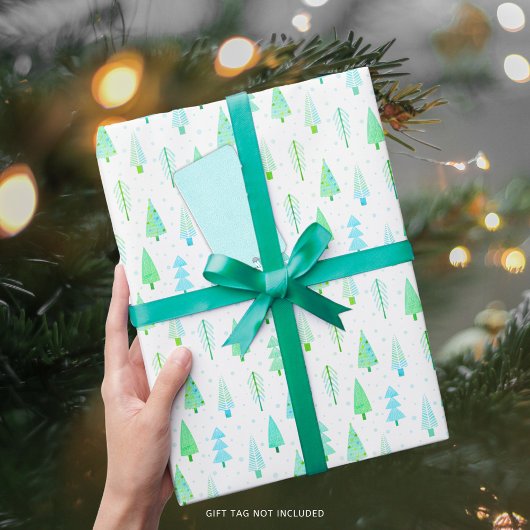 Moderne kerstbomen Turquoise Blue Pattern Cadeaupapier