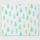 Moderne kerstbomen Turquoise Blue Pattern Cadeaupapier (Vlak)