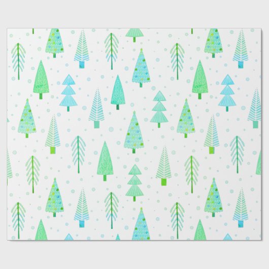 Moderne kerstbomen Turquoise Blue Pattern Cadeaupapier (Vlak)