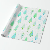 Moderne kerstbomen Turquoise Blue Pattern Cadeaupapier (Uitgerold)