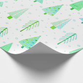 Moderne kerstbomen Turquoise Blue Pattern Cadeaupapier (Hoek)