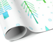 Moderne kerstbomen Turquoise Blue Pattern Cadeaupapier (Rol Hoek)