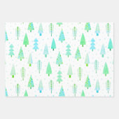 Moderne kerstbomen Turquoise Blue Pattern Trio Inpakpapier Vel (Voorkant)