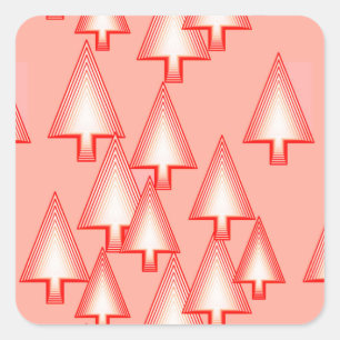 Moderne kerstbomen voor metalen - koraal sinaasapp vierkante sticker