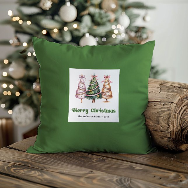 Moderne Kerstbomen Waterverf Eigen Naam Kussen (Modern Christmas Trees Watercolor Custom Name Pillow)