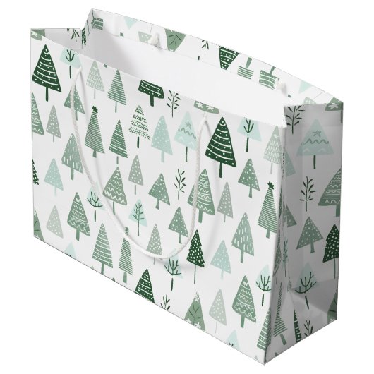 Moderne kerstbomen wit en groen groot cadeauzakje (Achterkant Gekanteld)
