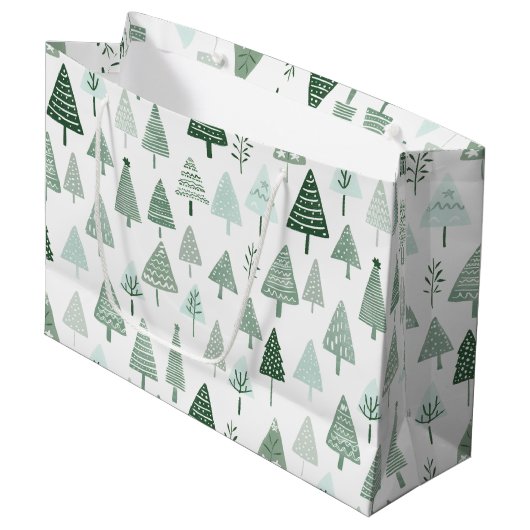 Moderne kerstbomen wit en groen groot cadeauzakje (Voorkant Gekanteld)