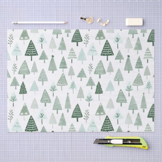 Moderne kerstbomen wit en groen tissuepapier (Craft)