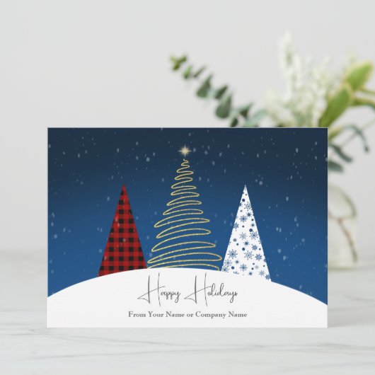 Moderne Kerstbomen Zakelijke Feestdagen Feestdagenkaart (Staand voorkant)
