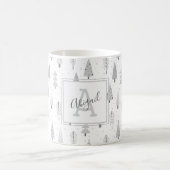 Moderne Kerstbomen Zilver Grijs Monogram Koffiemok (Center)