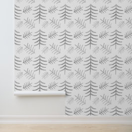 Moderne kerstbomen zilver op wit behang