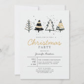 Moderne Kerstbomen Zwart & Goud Vakantie Party Kaart (Voorkant)