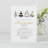 Moderne Kerstbomen Zwart & Goud Vakantie Party Kaart (Staand voorkant)