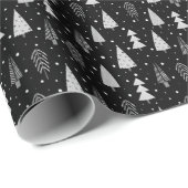 Moderne kerstbomen - zwart grijs patroon cadeaupapier (Rol Hoek)