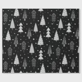 Moderne kerstbomen - zwart grijs patroon cadeaupapier (Vlak)