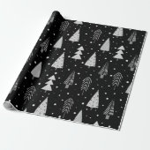 Moderne kerstbomen - zwart grijs patroon cadeaupapier (Uitgerold)