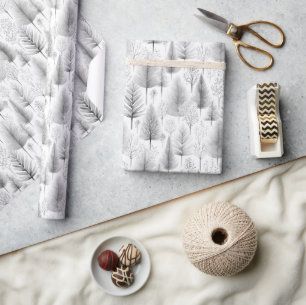 Moderne Kerstbomen Zwart Wit Cadeaupapier