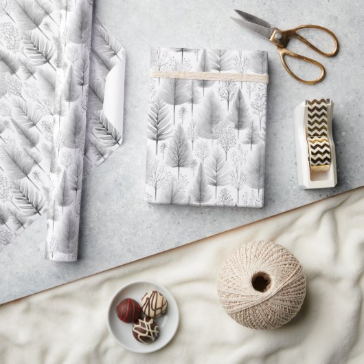 Moderne Kerstbomen Zwart Wit Cadeaupapier (Crafts)