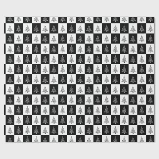 Moderne Kerstbomen Zwart & Wit Patroon Cadeaupapier (Vlak)