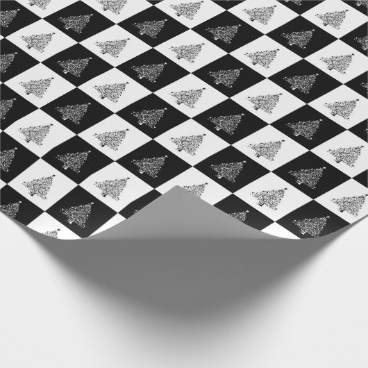 Moderne Kerstbomen Zwart & Wit Patroon Cadeaupapier (Hoek)