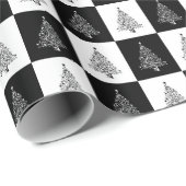 Moderne Kerstbomen Zwart & Wit Patroon Cadeaupapier (Rol Hoek)